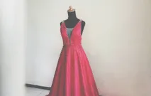 Pearl Embellished Red Gown by Agatha Cinthia