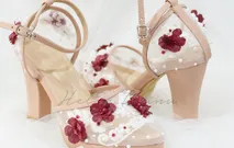Dena wedding heels cream maroon flower by Helen Kunu by Kunu Looks