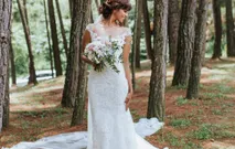 Bride Lisa - Illusion Neckline Lace Sheer Wedding Dress - Dentelle Bridal by ZA Gallery