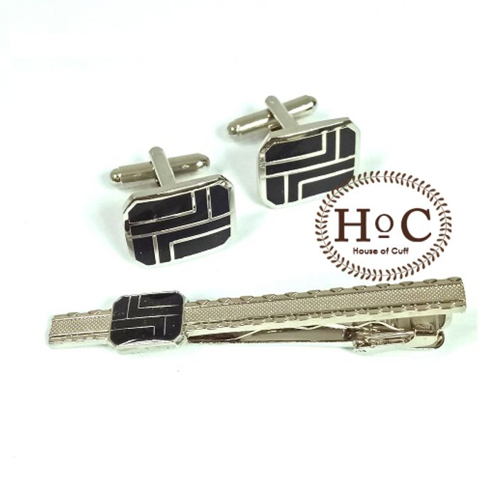 Cufflink Cuflinks Manset Kancing Kemeja French Cuff SQUARE CORNER BLACK