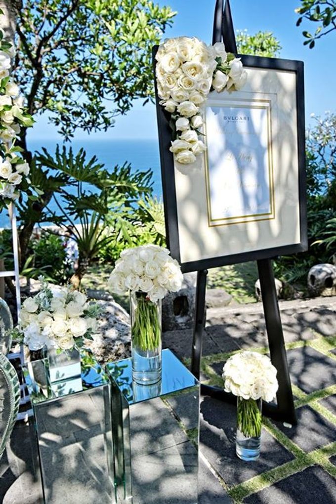 Unique flower arch at Bvlgari Water Wedding for Heng & Xin Newbury by