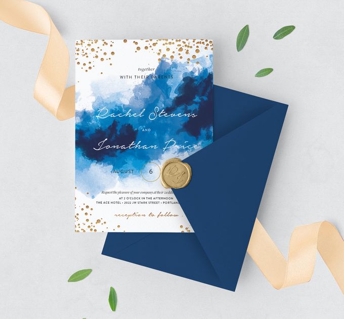 Blue Sparkles Watercolor by Trouvaille Invitation - 001 Blue Sparkles Watercolor by Trouvaille Invitation - 001