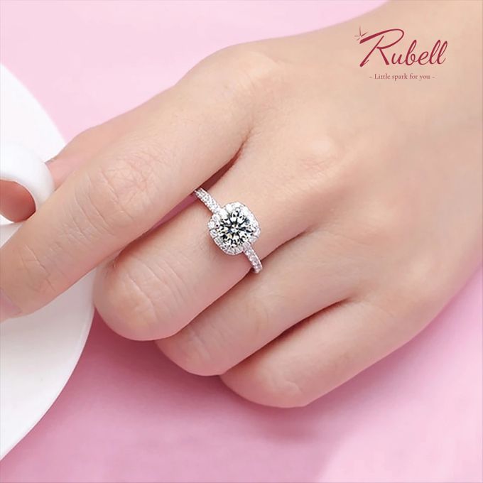 Classic Halo Princess Cut Ring by Rubell Jewelry