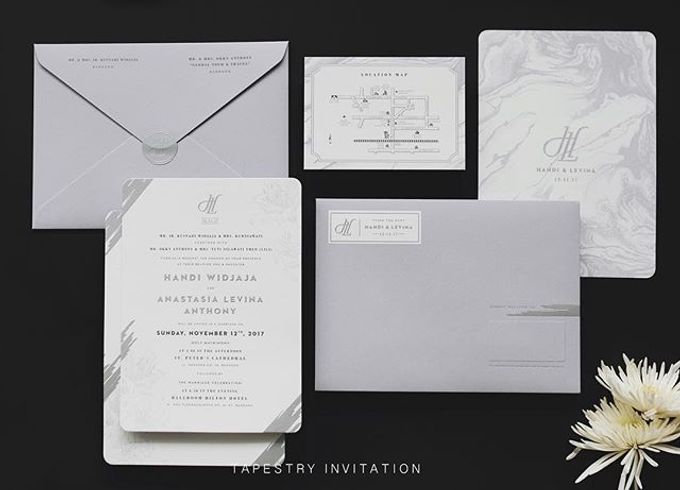 A monochromatic design with marblish pattern creates a simple yet sophisticated design by Tapestry Invitation - 001