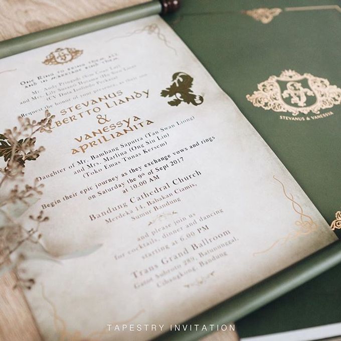 Up close with this scroll invitation we produced for Stevanus and Vanessya Wedding by Tapestry Invitation - 003