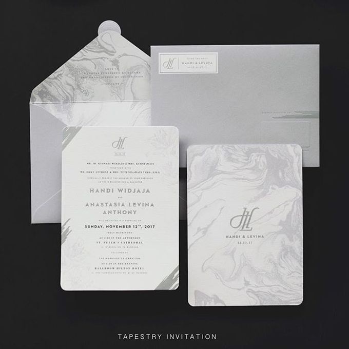A monochromatic design with marblish pattern creates a simple yet sophisticated design by Tapestry Invitation - 002 A monochromatic design with marblish pattern creates a simple yet sophisticated design by Tapestry Invitation - 002