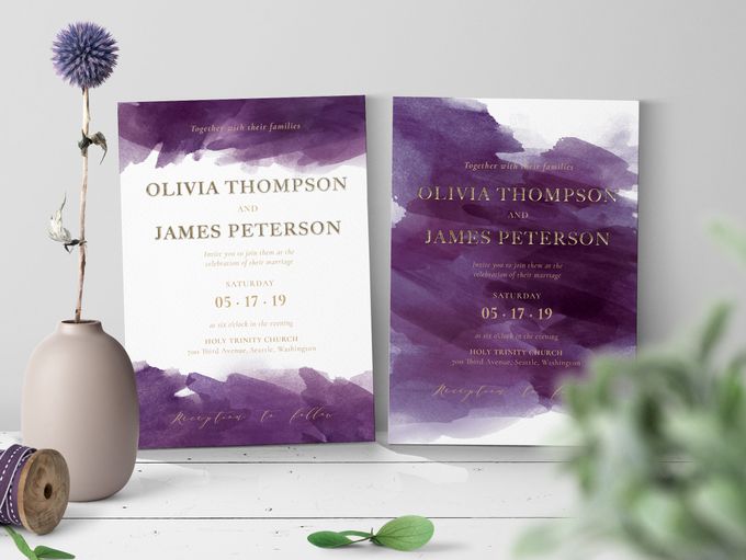 Purple Watercolor by Trouvaille Invitation - 002 Purple Watercolor by Trouvaille Invitation - 002