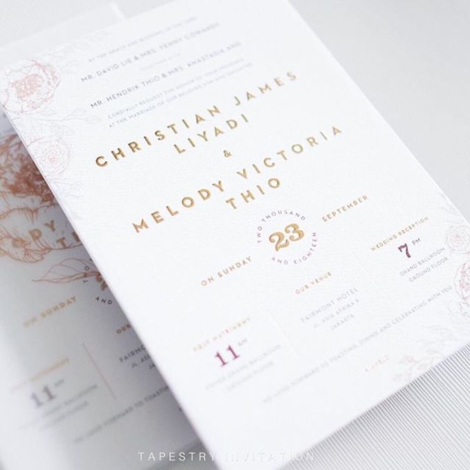 Red gold simple single panel invitation for James & Melody by Tapestry Invitation - 003 Red gold simple single panel invitation for James & Melody by Tapestry Invitation - 003