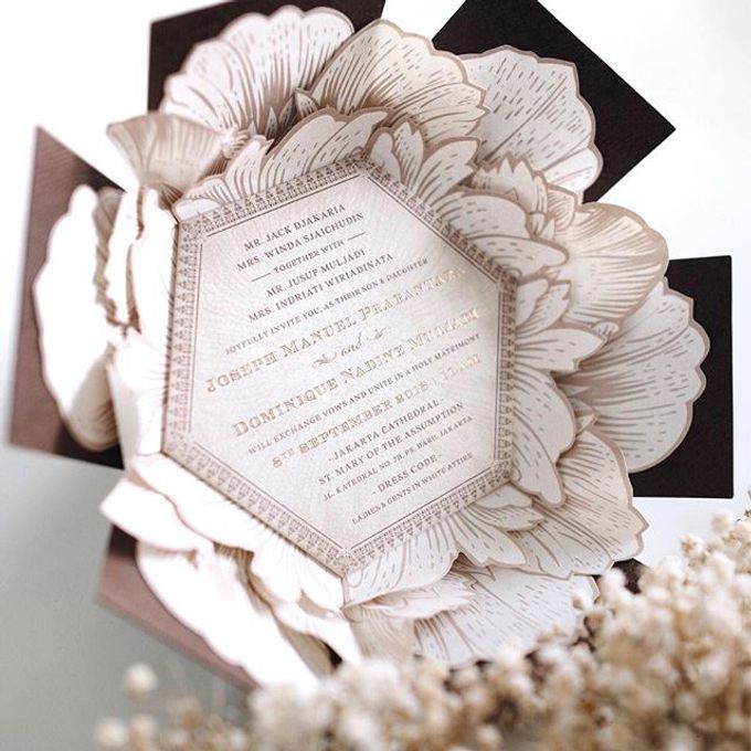 A flower themed holy matrimony invitation wrapped neatly in a hexagonal box for Joseph & Nadine by Tapestry Invitation - 002 A flower themed holy matrimony invitation wrapped neatly in a hexagonal box for Joseph & Nadine by Tapestry Invitation - 002