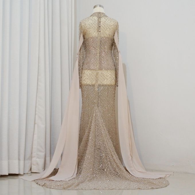 Champagne Full Beaded Mermaid Dress by Vini - 005