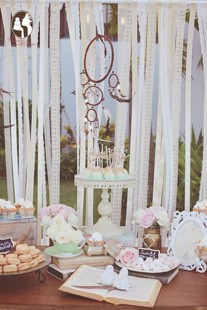 Bohemian Rustic Wedding Cake & Dessert Table by Creme de la Creme Bali - 006