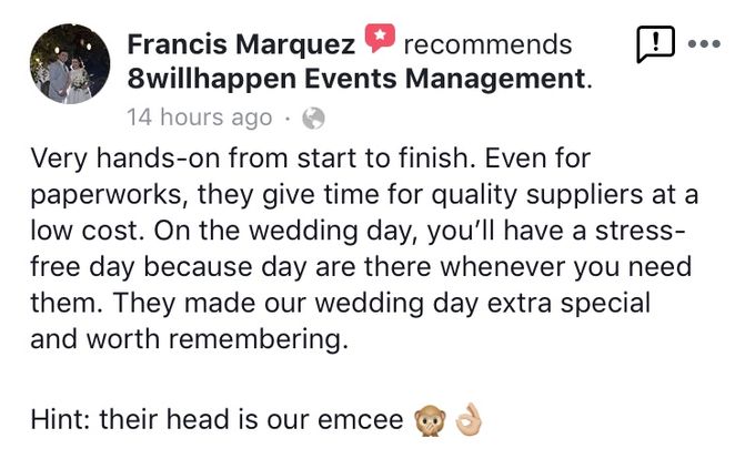 Client Appreciation and Feedback for 8willhappen Events Management by 8willhappen Events Management - 001 Client Appreciation and Feedback for 8willhappen Events Management by 8willhappen Events Management - 001