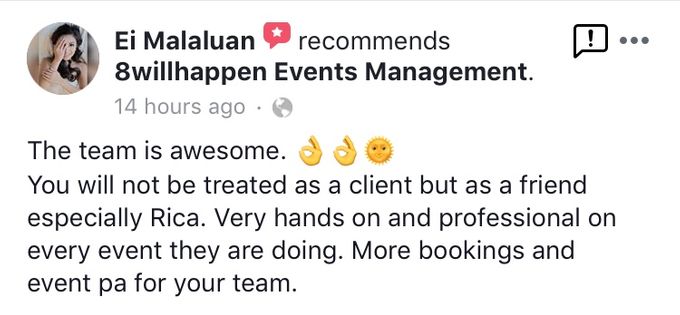 Client Appreciation and Feedback for 8willhappen Events Management by 8willhappen Events Management - 003 Client Appreciation and Feedback for 8willhappen Events Management by 8willhappen Events Management - 003