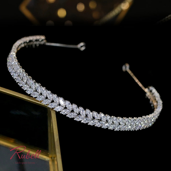 Twin Leaves CZ Headpiece by Rubell Jewelry - 003 Twin Leaves CZ Headpiece by Rubell Jewelry - 003