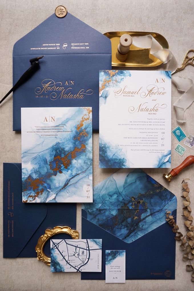 Royal Blue Marble by Trouvaille Invitation - 004 Royal Blue Marble by Trouvaille Invitation - 004