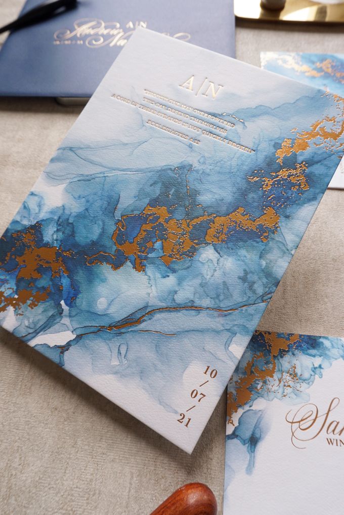 Royal Blue Marble by Trouvaille Invitation - 001 Royal Blue Marble by Trouvaille Invitation - 001
