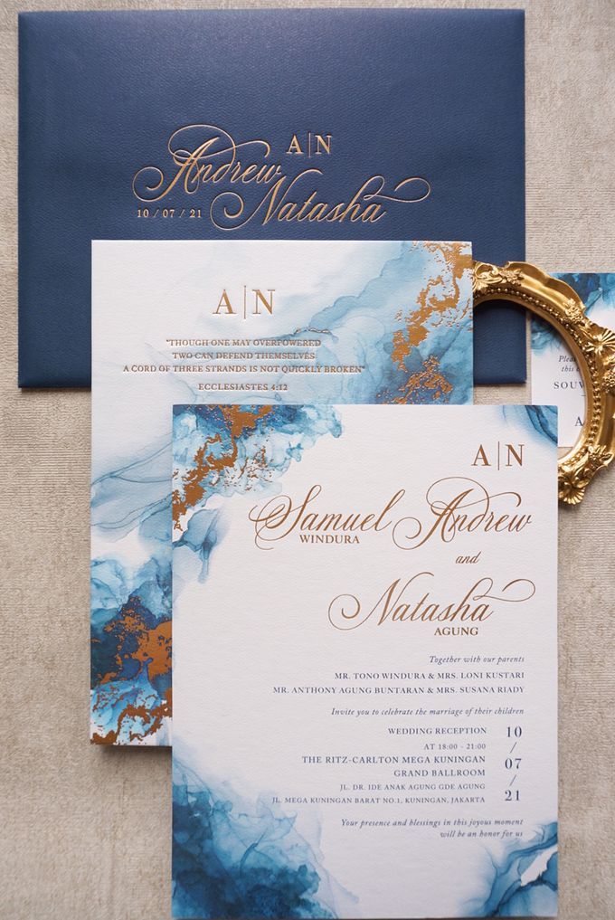 Royal Blue Marble by Trouvaille Invitation - 011