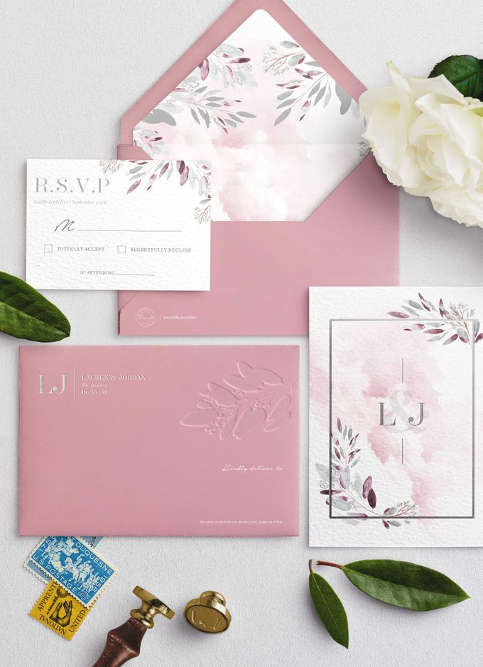 Contemporary Dusty Pink Botanical by Trouvaille Invitation - 001 Contemporary Dusty Pink Botanical by Trouvaille Invitation - 001