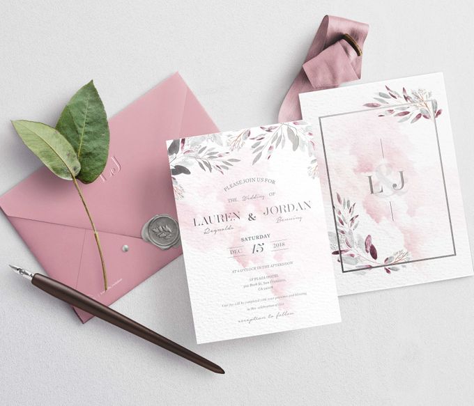 Contemporary Dusty Pink Botanical by Trouvaille Invitation - 003 Contemporary Dusty Pink Botanical by Trouvaille Invitation - 003