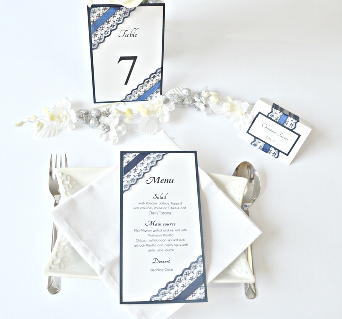 Navy Blue Lace wedding stationery set by Jasmine wedding prints - 001