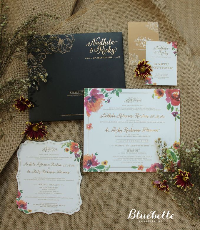 Nadhila & Ricky Black Gold Floral Wedding Invitation by Bluebelle Invitations - 005