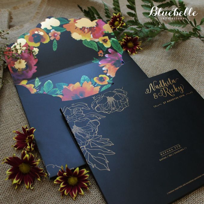 Nadhila & Ricky Black Gold Floral Wedding Invitation by Bluebelle Invitations - 007