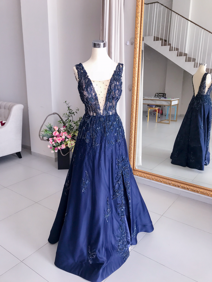 Custom Evening Gown in Navy Blue 