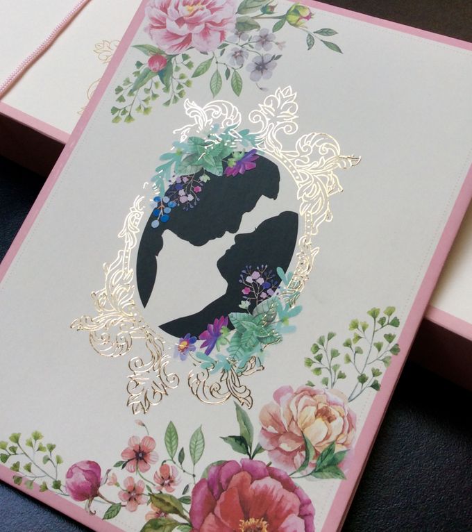 pink flower and silhouette by Queenie Invitation - 001 pink flower and silhouette by Queenie Invitation - 001