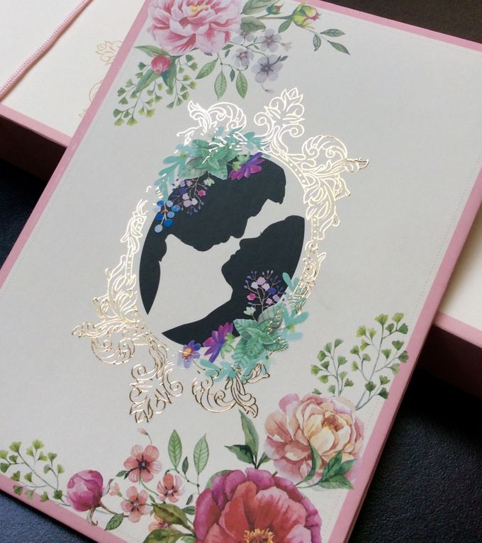 pink flower and silhouette by Queenie Invitation - 001