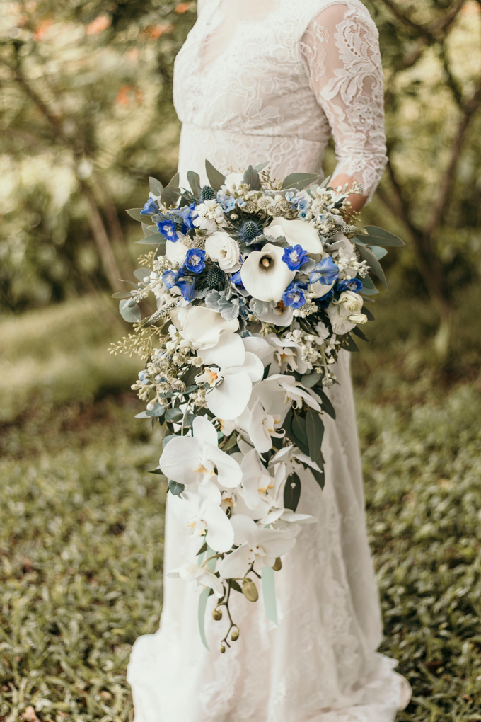 Cascading bridal bouquet by Lavender Love Florist