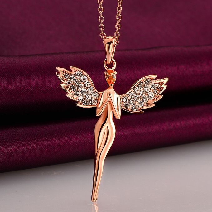 Rose Gold Angel in Wings Necklace 