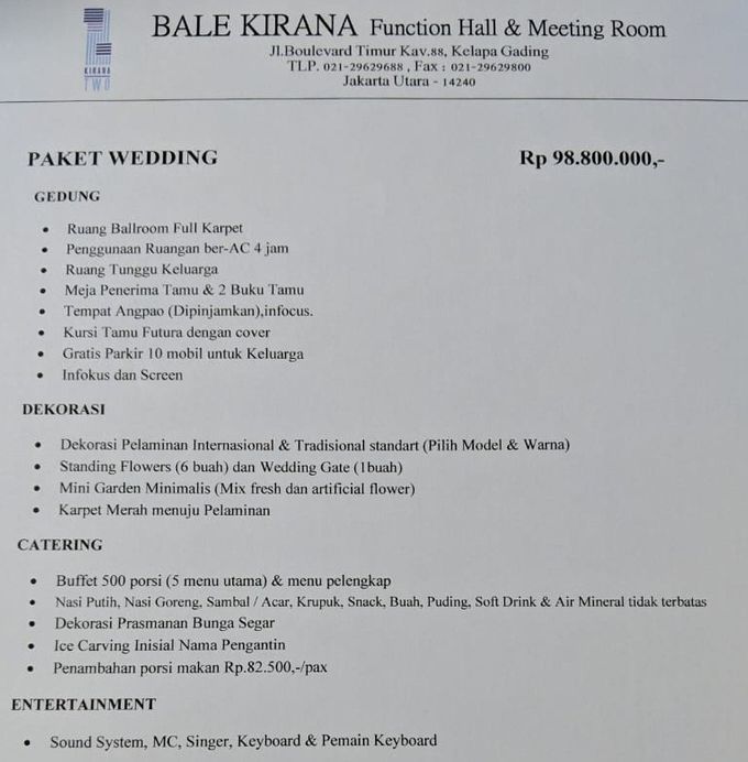 Paket Promo Wedding by Kirana Two Function Hall - 001 Paket Promo Wedding by Kirana Two Function Hall - 001
