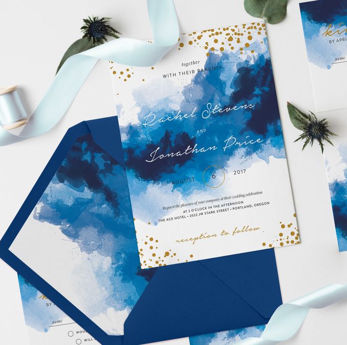 Blue Sparkles Watercolor by Trouvaille Invitation - 005 Blue Sparkles Watercolor by Trouvaille Invitation - 005