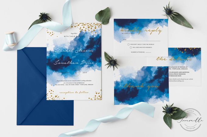 Blue Sparkles Watercolor by Trouvaille Invitation - 004 Blue Sparkles Watercolor by Trouvaille Invitation - 004