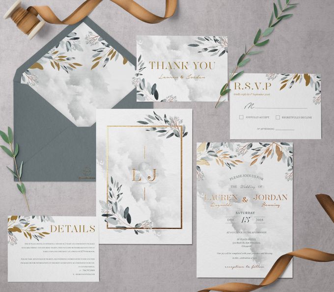Silver Botanical by Trouvaille Invitation - 001 Silver Botanical by Trouvaille Invitation - 001