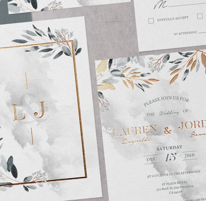 Silver Botanical by Trouvaille Invitation - 002 Silver Botanical by Trouvaille Invitation - 002