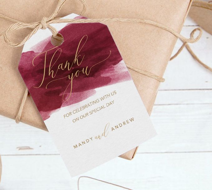 Red Burgundy Watercolor with Champagne Gold by Trouvaille Invitation - 004 Red Burgundy Watercolor with Champagne Gold by Trouvaille Invitation - 004