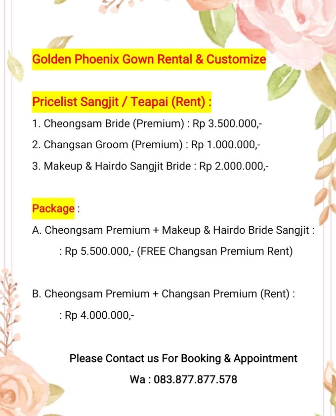 Pricelist (Daftar Harga) by Golden Phoenix Rent Gown - 001 Pricelist (Daftar Harga) by Golden Phoenix Rent Gown - 001