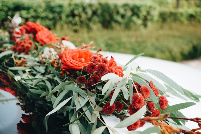 Bridal Car Dressed with Rustic Red Runner by The Bloomish Eden - 006 Bridal Car Dressed with Rustic Red Runner by The Bloomish Eden - 006