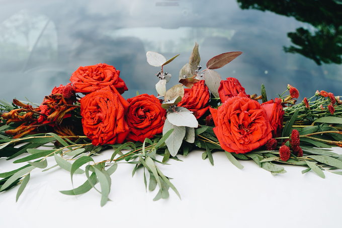 Bridal Car Dressed with Rustic Red Runner by The Bloomish Eden - 007 Bridal Car Dressed with Rustic Red Runner by The Bloomish Eden - 007