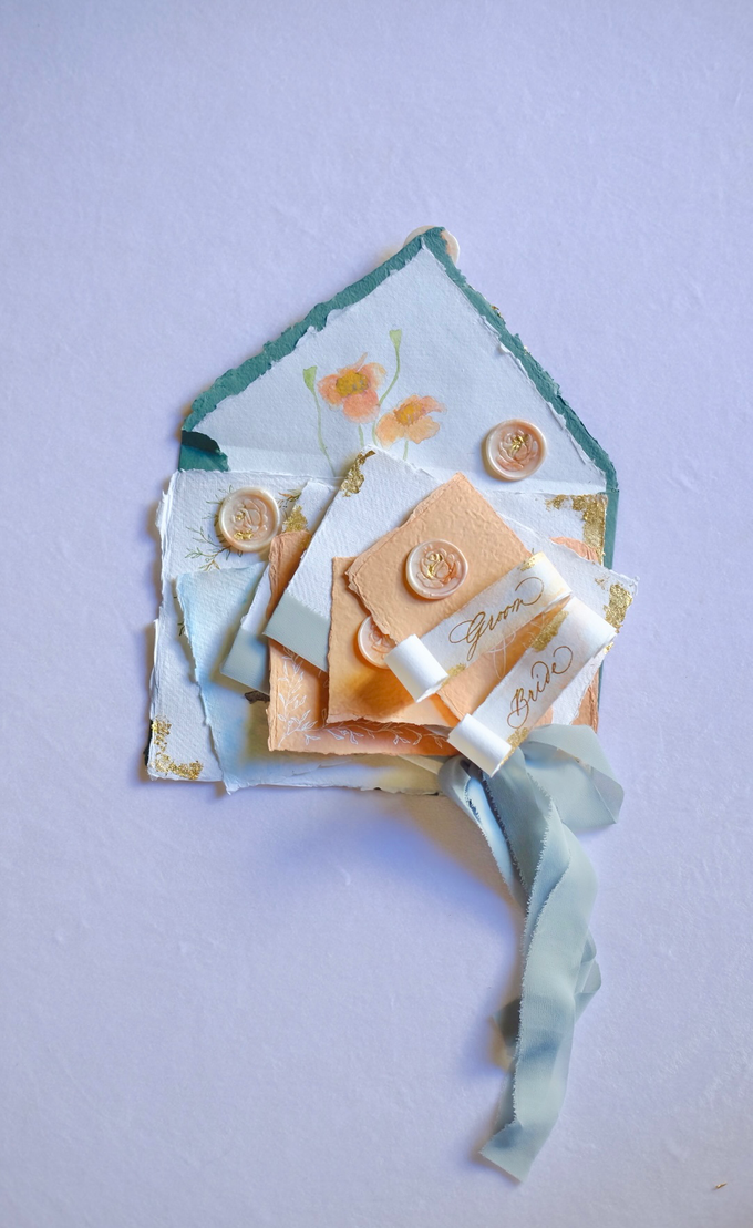 Invitation keepsake - sage green and touch orange  by Things by Mona Calligraphy & Design - 001