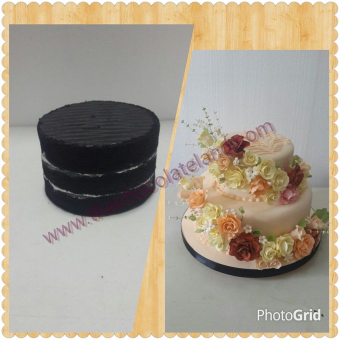 Black velvet and flowers wedding cake by The Chocolate Land - 001